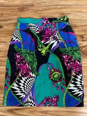 Vintage Pat Argenti Sportswear 100% Silk Bold Print Skirt size L or 8/10
